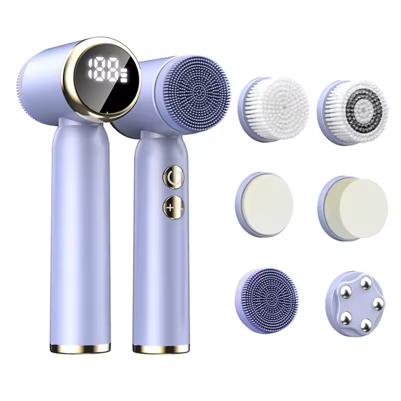 6-in-1 Silicone Face Cleaning Brush & Massager: USB Rechargeable Skincare Tool
