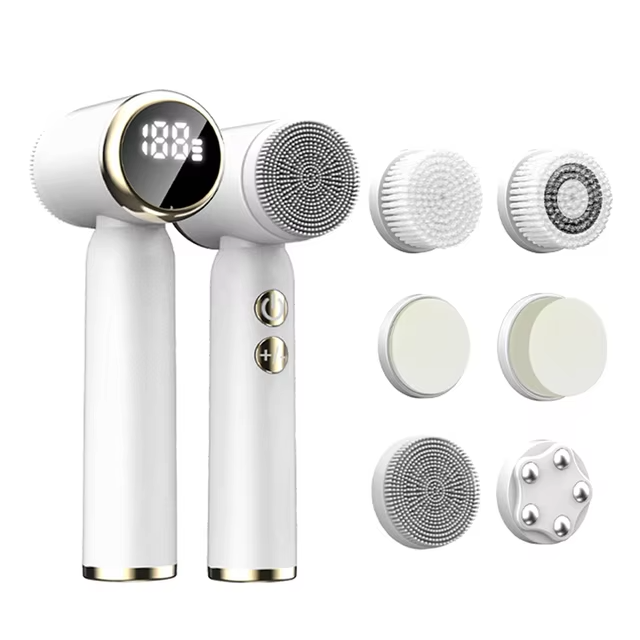 6-in-1 Silicone Face Cleaning Brush & Massager: USB Rechargeable Skincare Tool