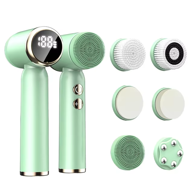 6-in-1 Silicone Face Cleaning Brush & Massager: USB Rechargeable Skincare Tool