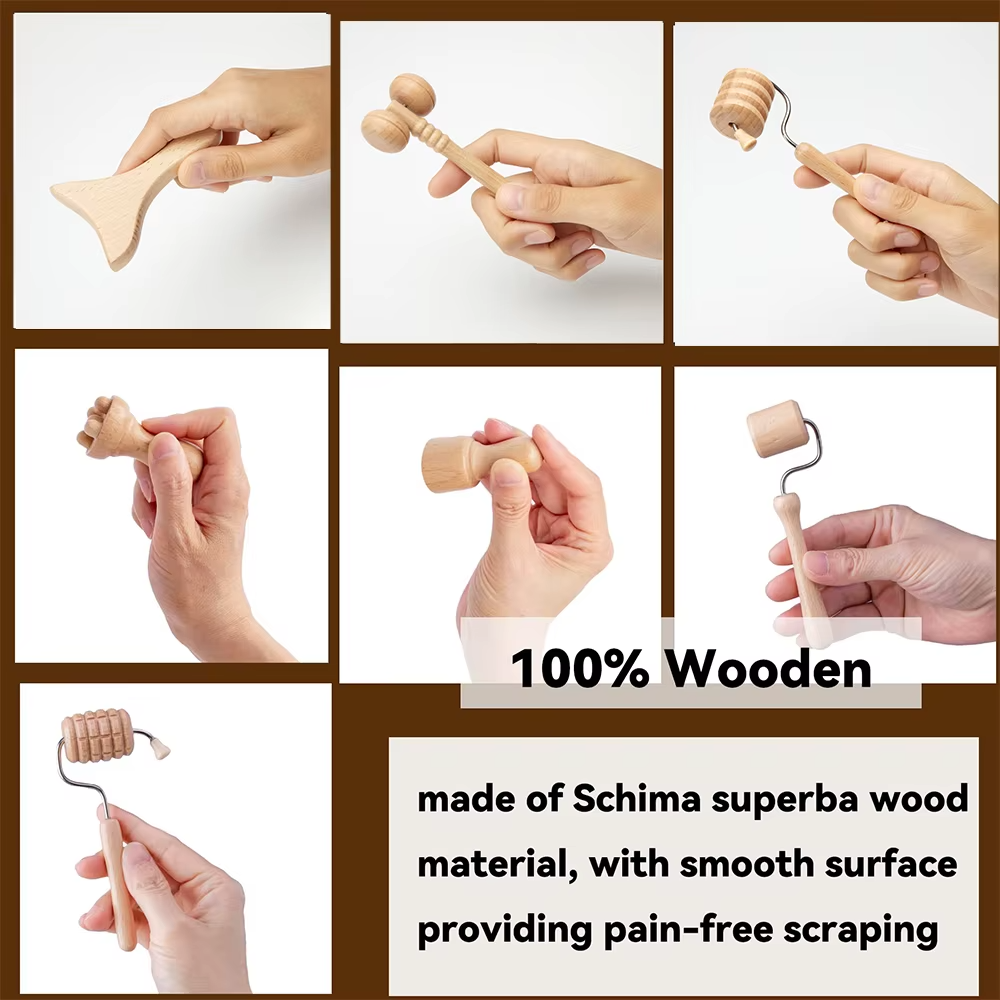 Mini Wood Therapy Face Roller & Gua Sha Scraper: Maderoterapia Facial Massager for Slimming, Lifting, and Wrinkle Removal