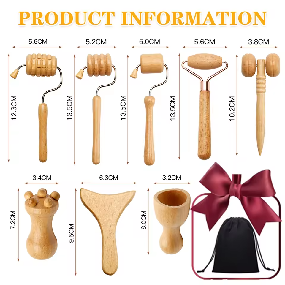 Mini Wood Therapy Face Roller & Gua Sha Scraper: Maderoterapia Facial Massager for Slimming, Lifting, and Wrinkle Removal