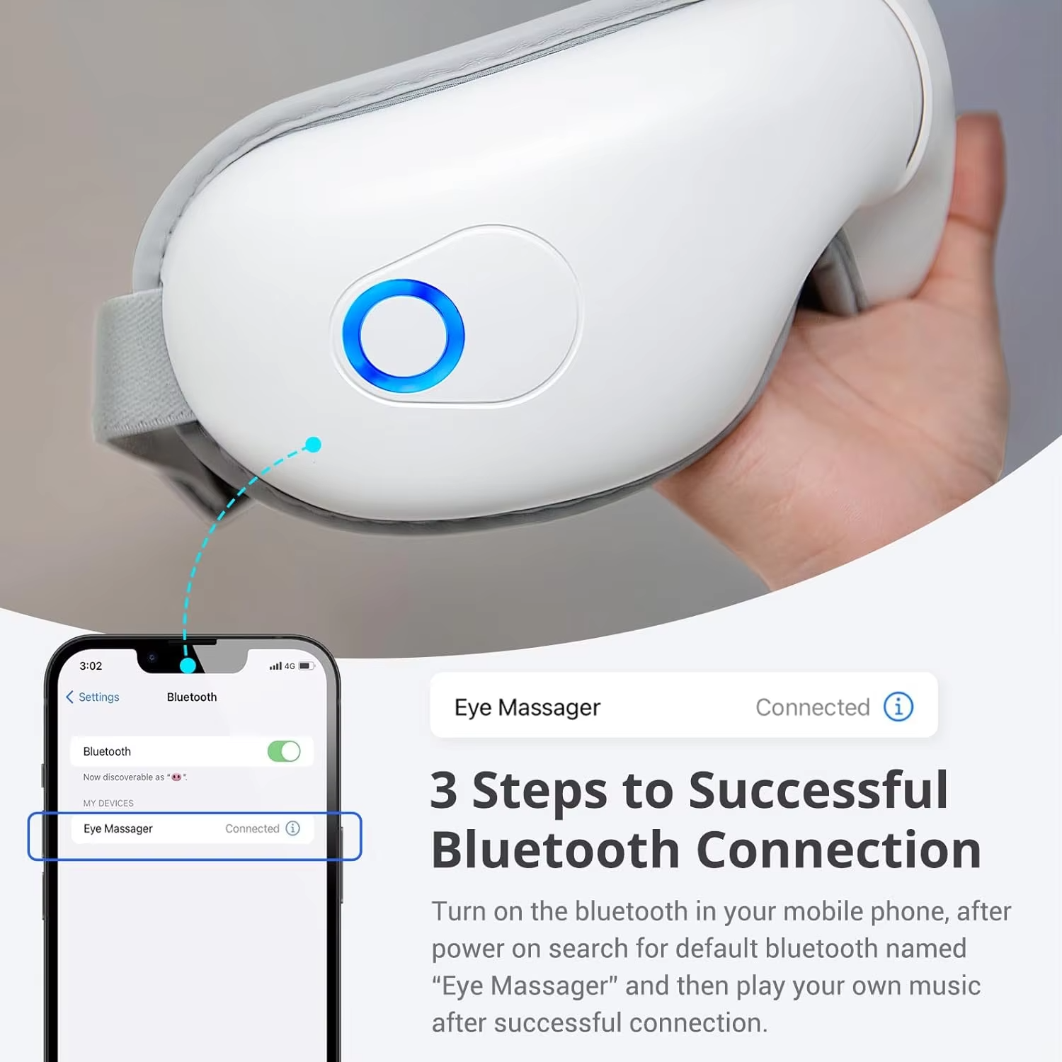 4D Smart Eye Massager with Airbag Vibration, Hot Compress, and Bluetooth: Relieve Eye Fatigue, Reduce Puffiness, and Smooth Wrinkles