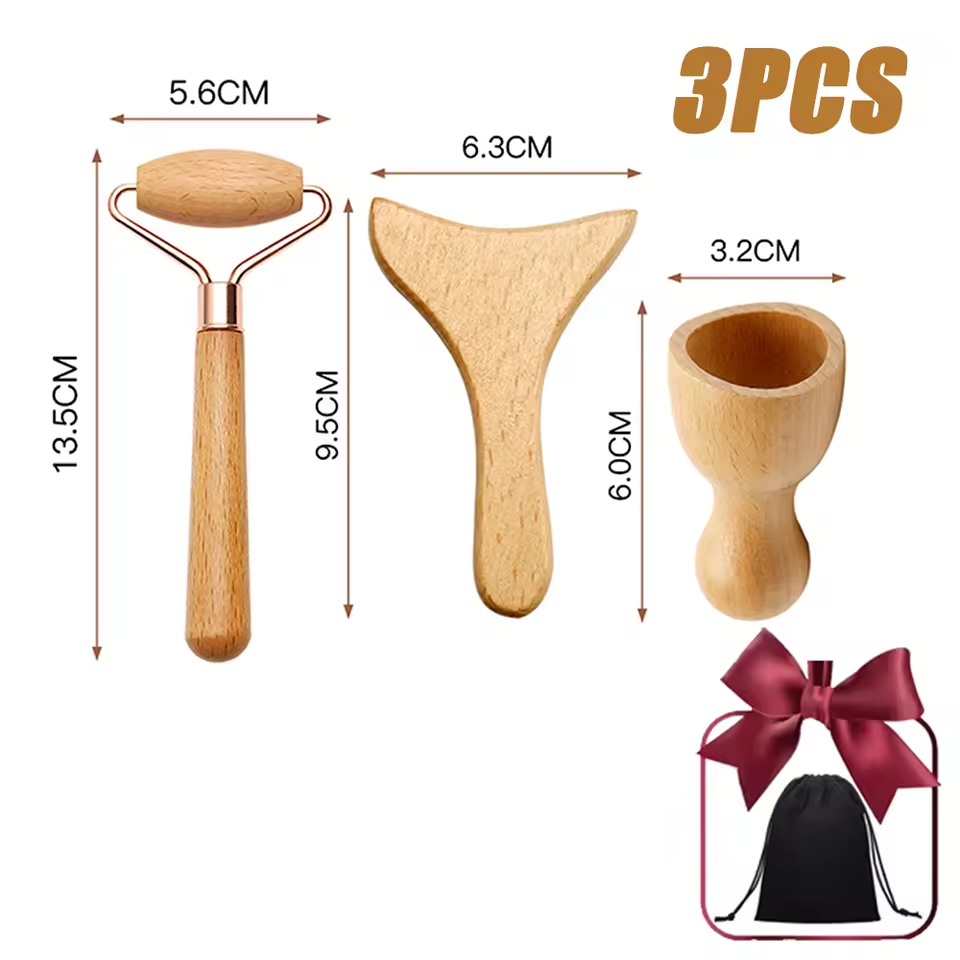 Mini Wood Therapy Face Roller & Gua Sha Scraper: Maderoterapia Facial Massager for Slimming, Lifting, and Wrinkle Removal