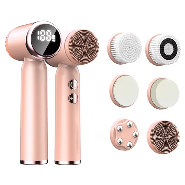 6-in-1 Silicone Face Cleaning Brush & Massager: USB Rechargeable Skincare Tool