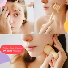 Mini Wood Therapy Face Roller & Gua Sha Scraper: Maderoterapia Facial Massager for Slimming, Lifting, and Wrinkle Removal