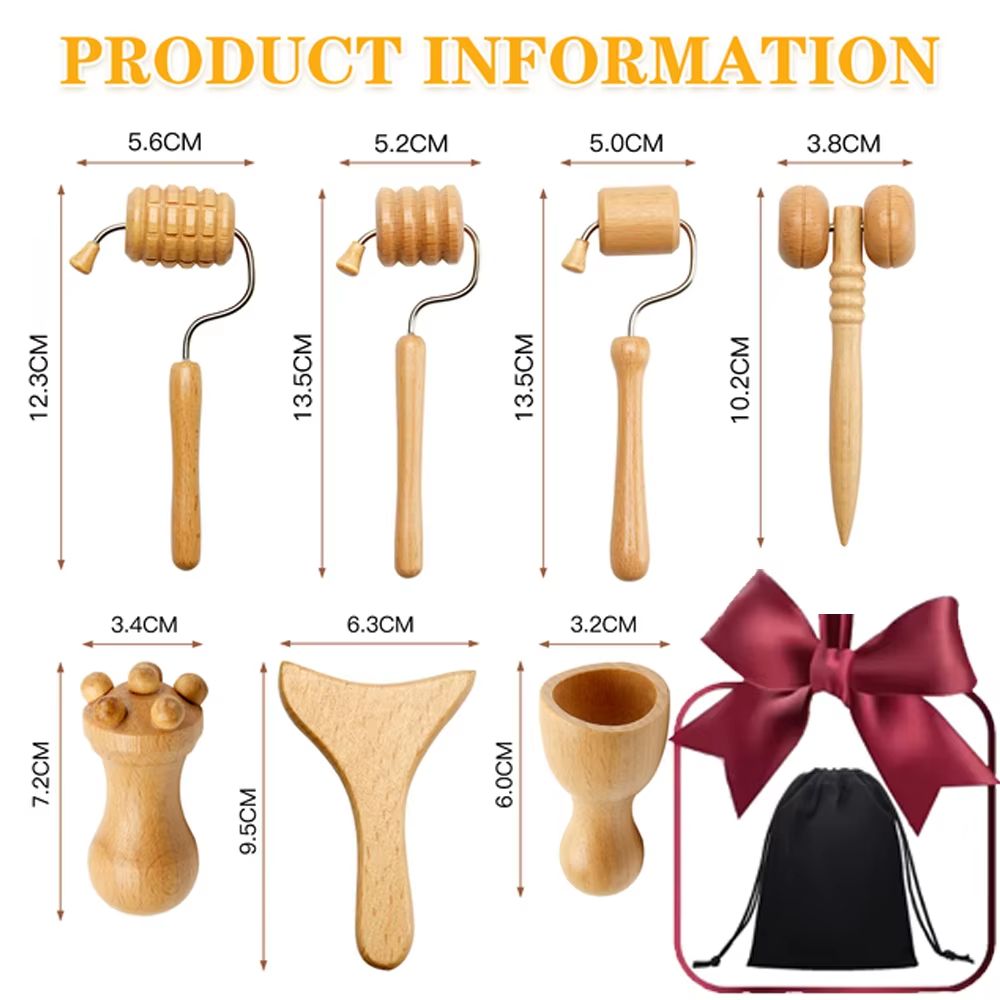 Mini Wood Therapy Face Roller & Gua Sha Scraper: Maderoterapia Facial Massager for Slimming, Lifting, and Wrinkle Removal